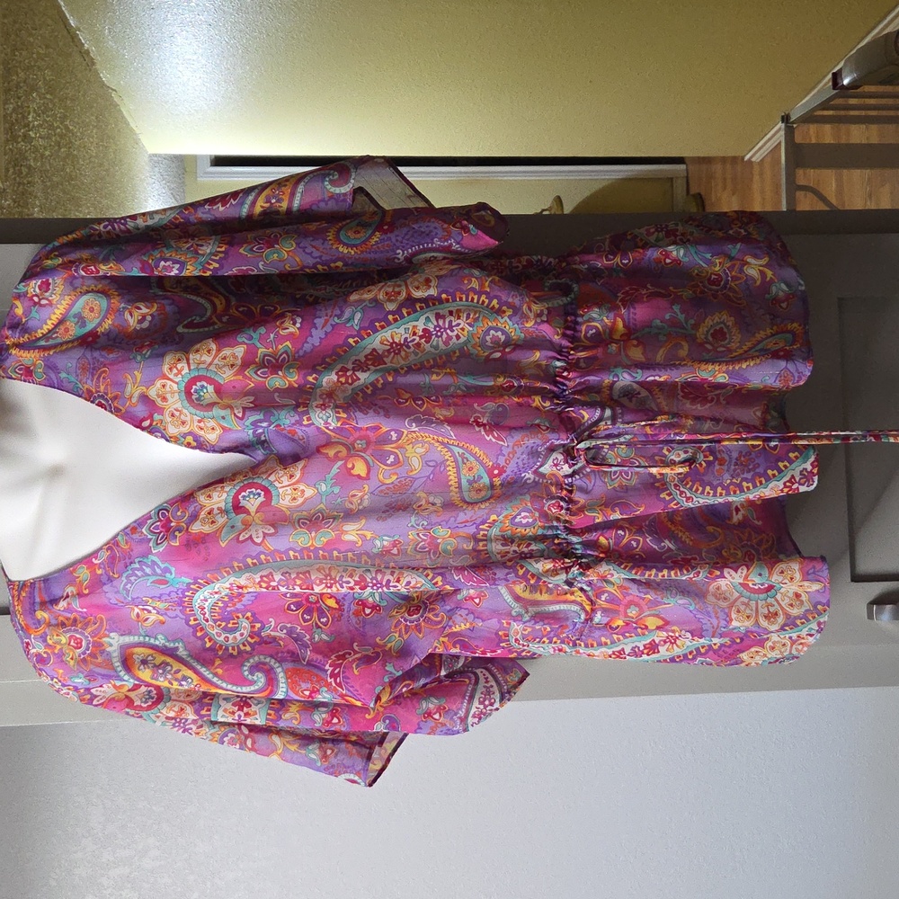 Chaps Multicolor Paisley V-Neck Top